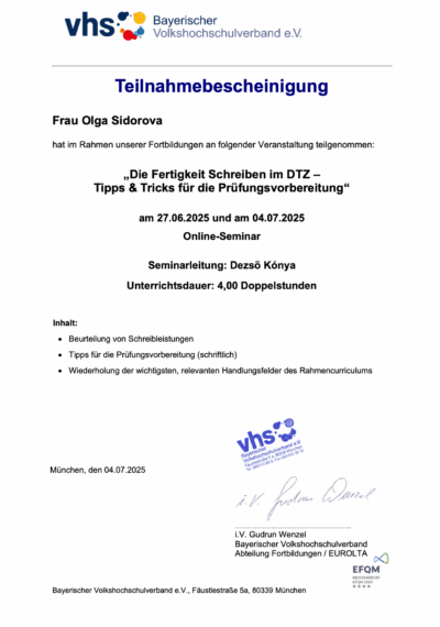 Zertifikat DTZ Dozent